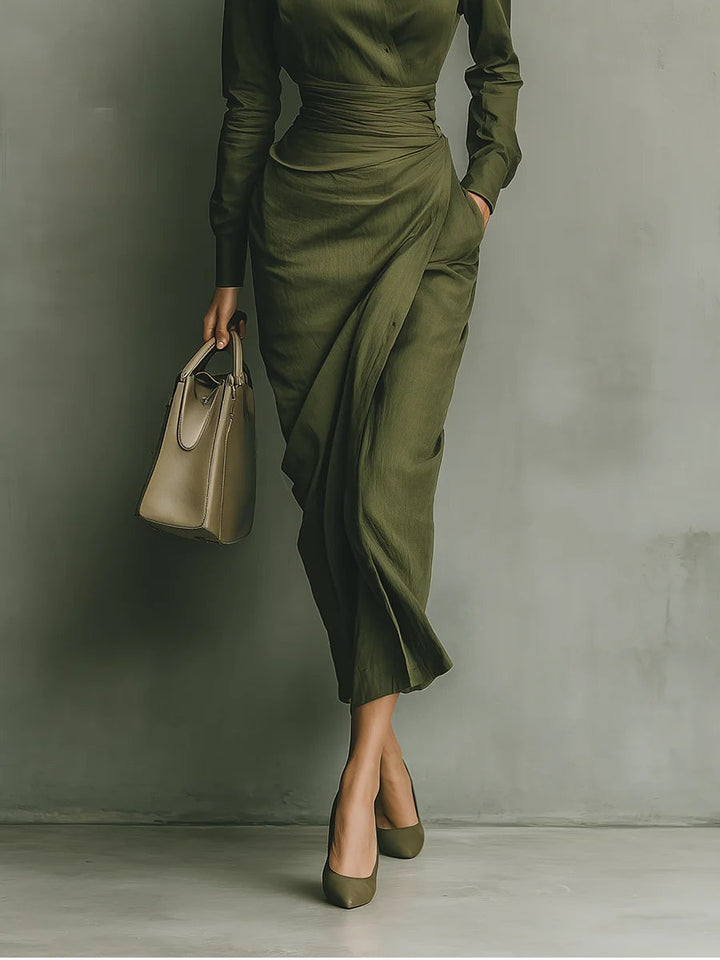 Debra | Elegant Fall Wedding Guest Dress with Wrap Maxi Silhouette