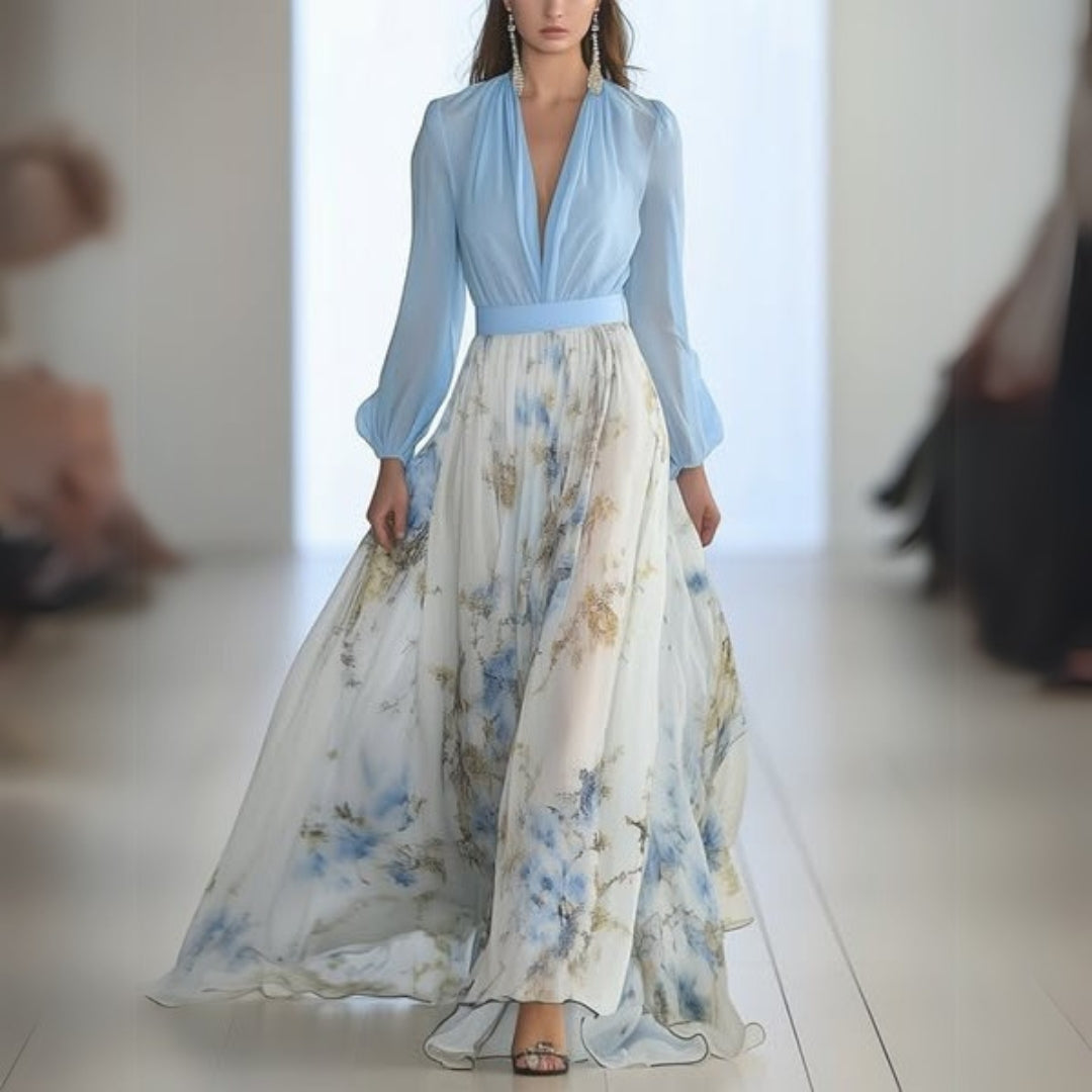Debra | Graceful Floral Print Winter Wedding Guest Maxi Dress
