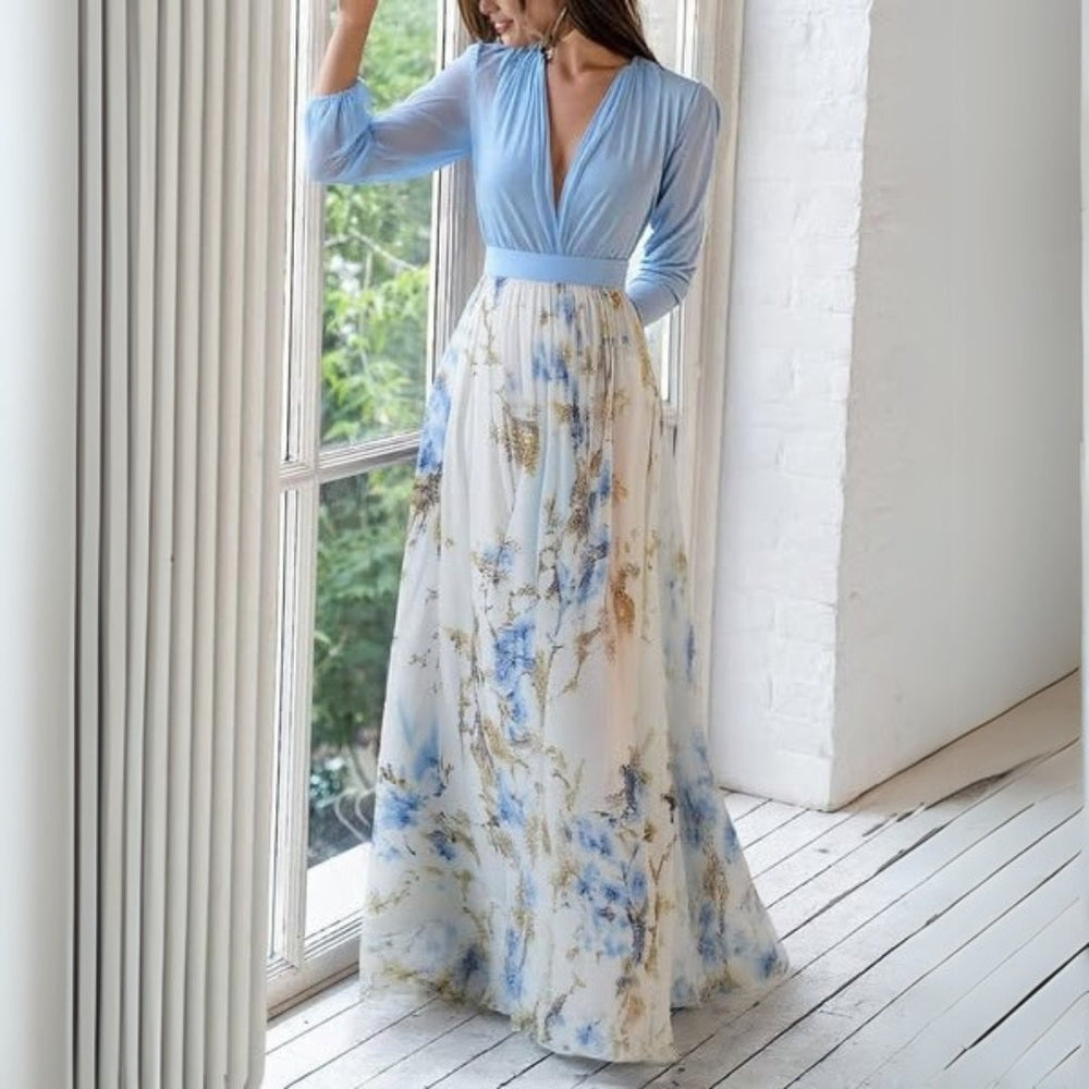 Debra | Graceful Floral Print Winter Wedding Guest Maxi Dress