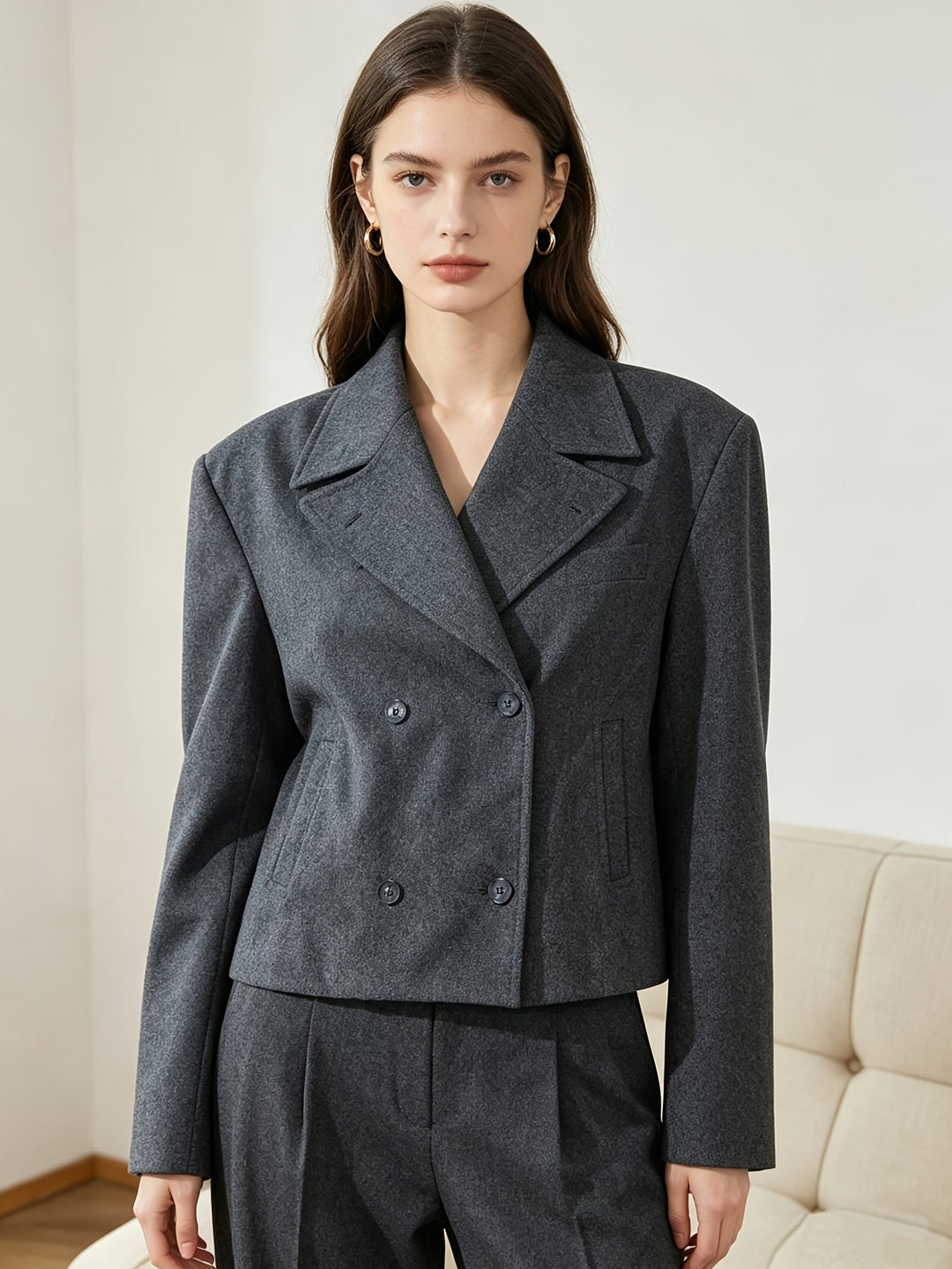 Debra | Polished Cropped Double Breasted Pea Coat