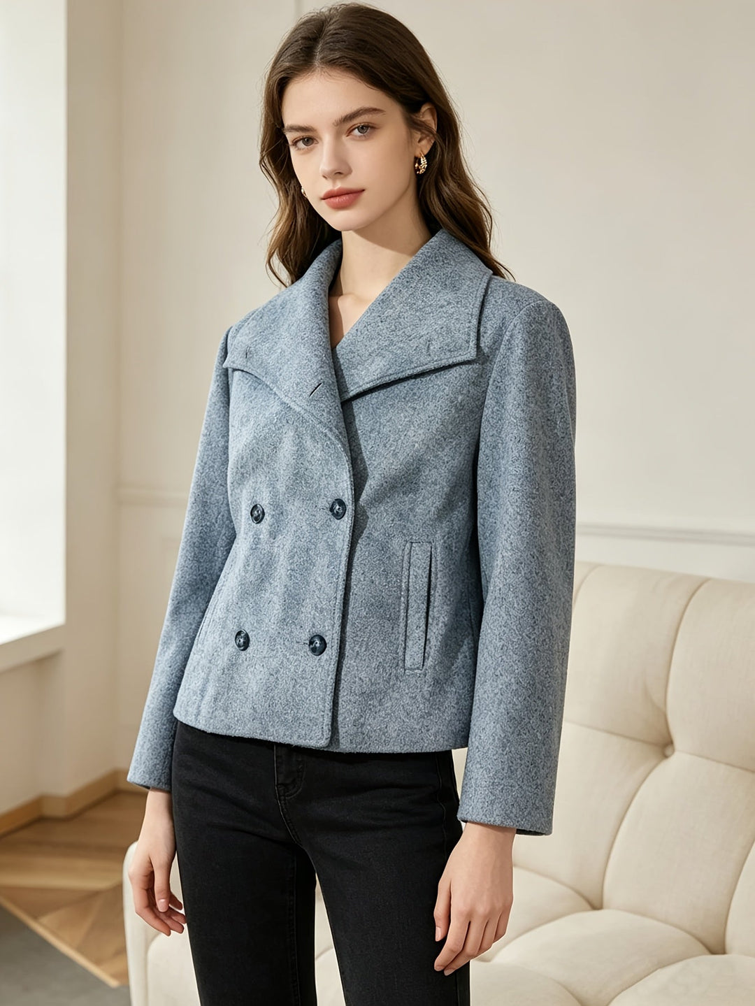 Debra | Polished Cropped Double Breasted Pea Coat