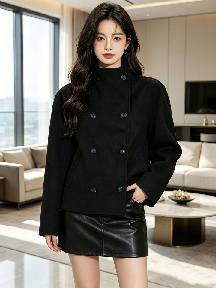 Debra | Polished Cropped Double Breasted Pea Coat