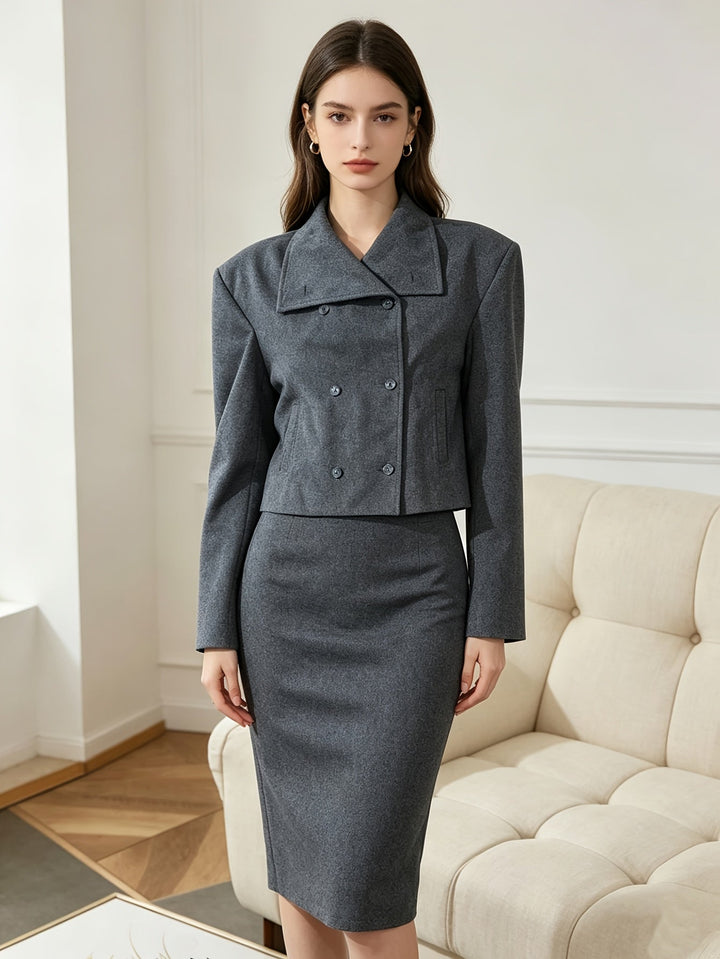 Debra | Polished Cropped Double Breasted Pea Coat
