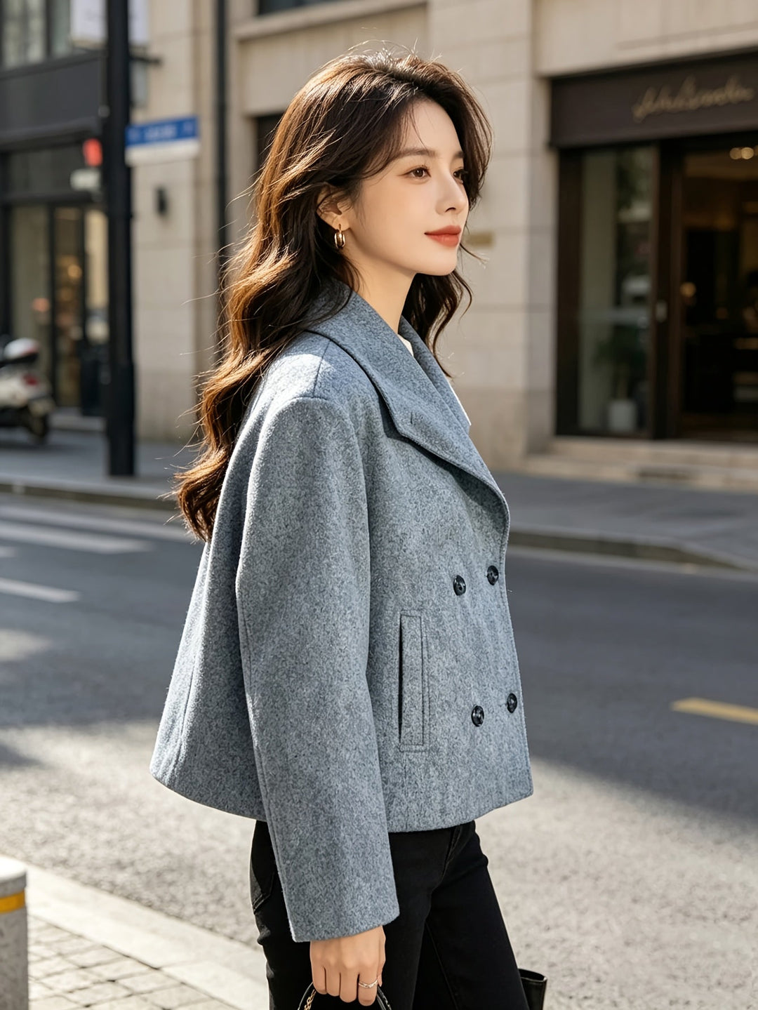 Debra | Polished Cropped Double Breasted Pea Coat