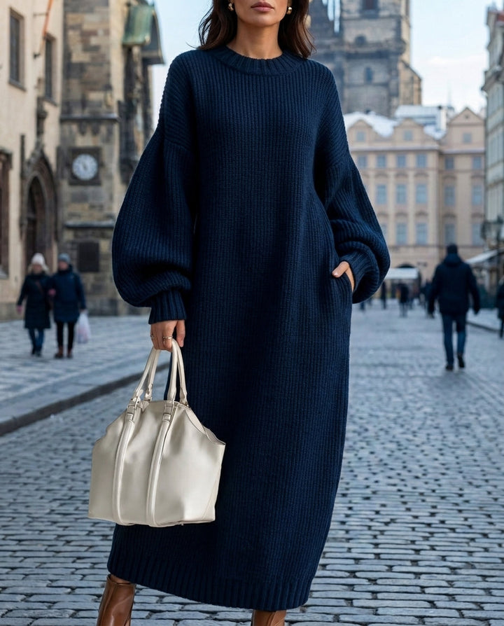 Debra | Polished Oversized Balloon Sleeve Knit Sweater Dress