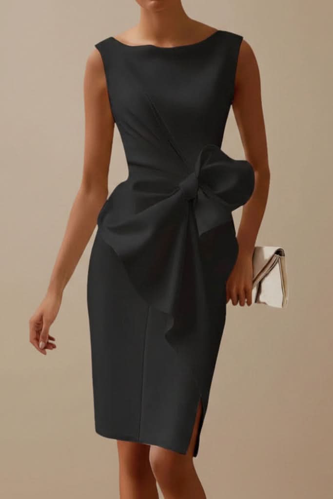 Denise | Classic Bow-Front Fall Wedding Guest Dress with Side Slit