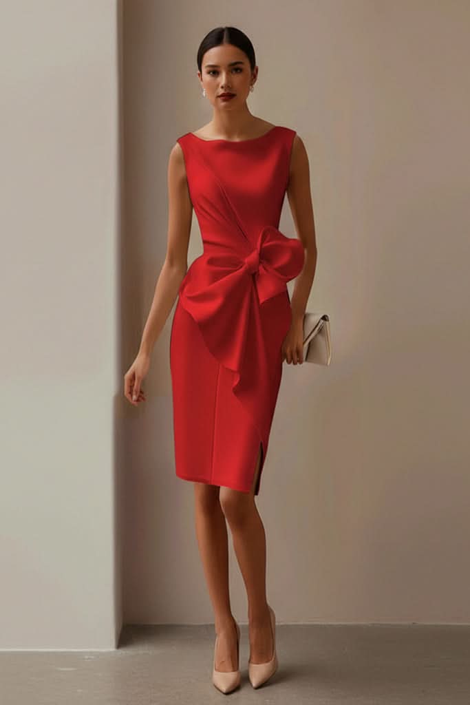Denise | Classic Bow-Front Fall Wedding Guest Dress with Side Slit