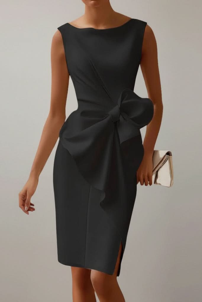 Denise | Classic Bow-Front Fall Wedding Guest Dress with Side Slit