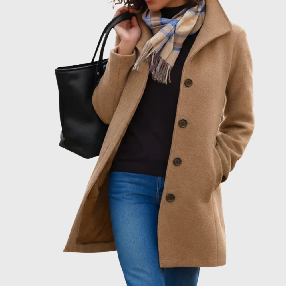 Denise | Effortless Longline Camel Coat with Notch Collar