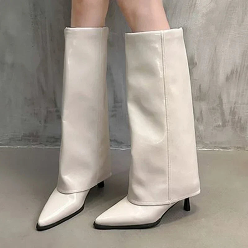 Denise | Effortless Wide Calf Boots with Folded Knee-High Cuff