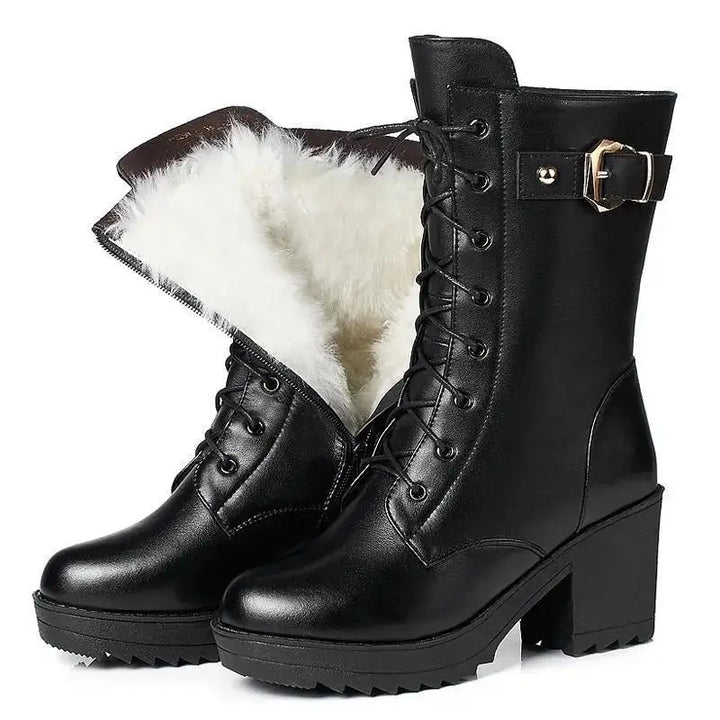 Denise | Graceful Lace-Up Block Heel Winter Boots
