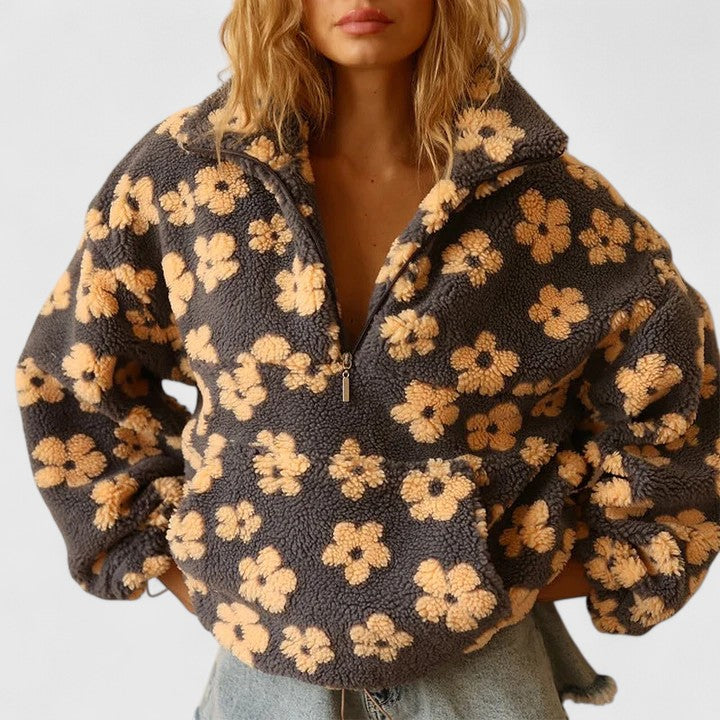 Denise | Sophisticated Floral Print Quarter-Zip Fleece Jacket