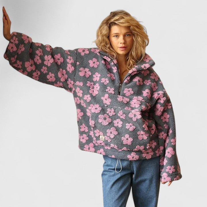 Denise | Sophisticated Floral Print Quarter-Zip Fleece Jacket