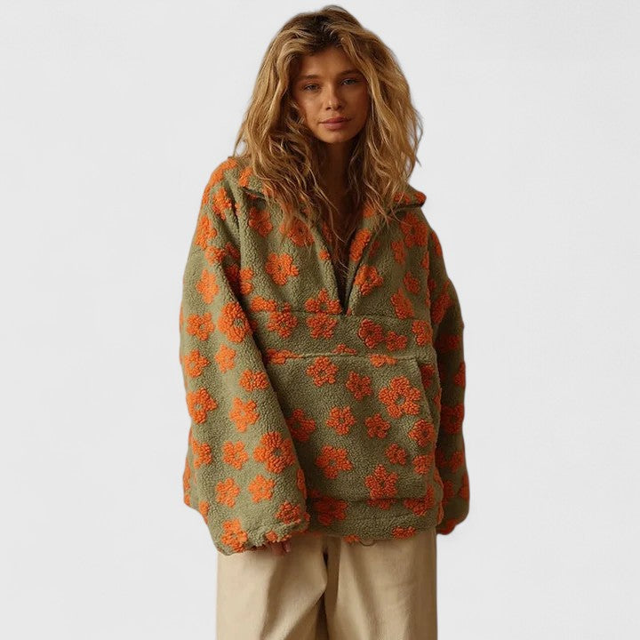 Denise | Sophisticated Floral Print Quarter-Zip Fleece Jacket