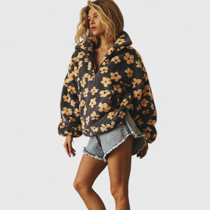 Denise | Sophisticated Floral Print Quarter-Zip Fleece Jacket