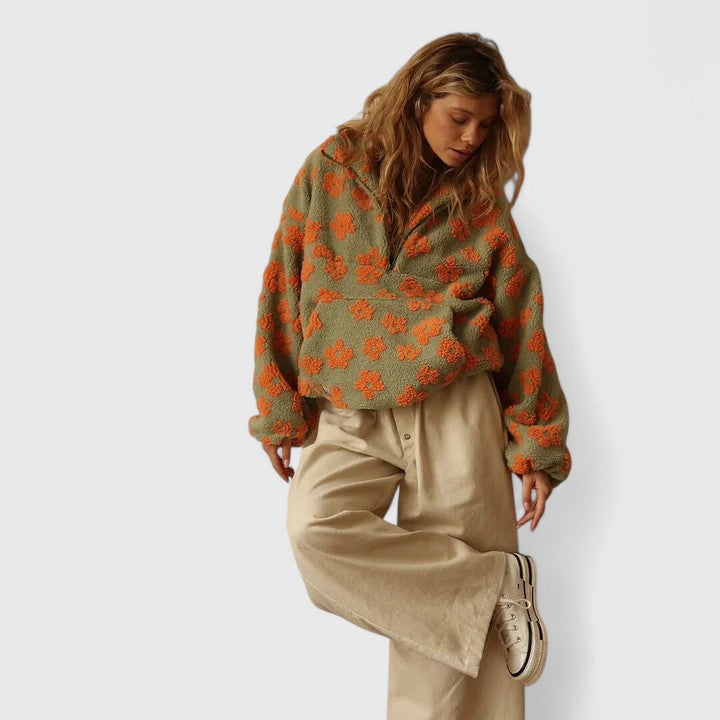 Denise | Sophisticated Floral Print Quarter-Zip Fleece Jacket