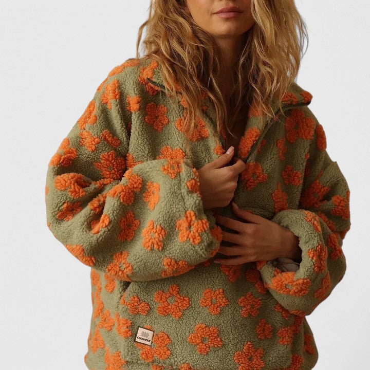 Denise | Sophisticated Floral Print Quarter-Zip Fleece Jacket