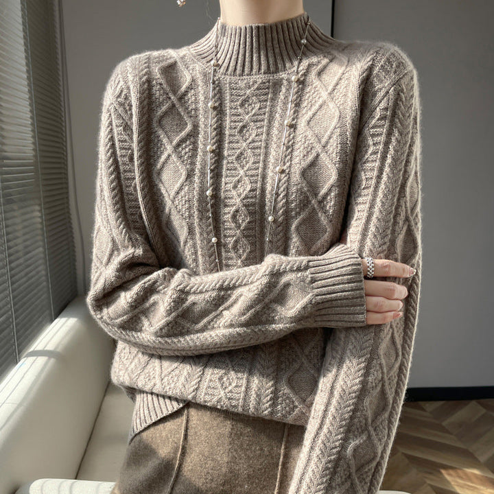 Diana | Elegant Cable Knit Turtleneck Sweater with Fluffy Mock Neck