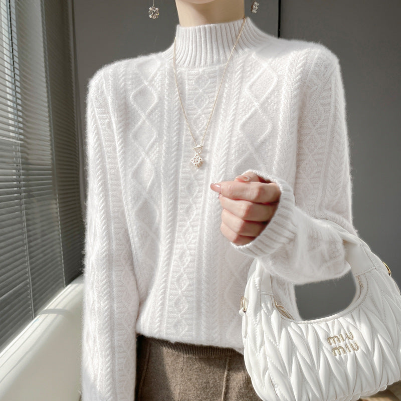 Diana | Elegant Cable Knit Turtleneck Sweater with Fluffy Mock Neck