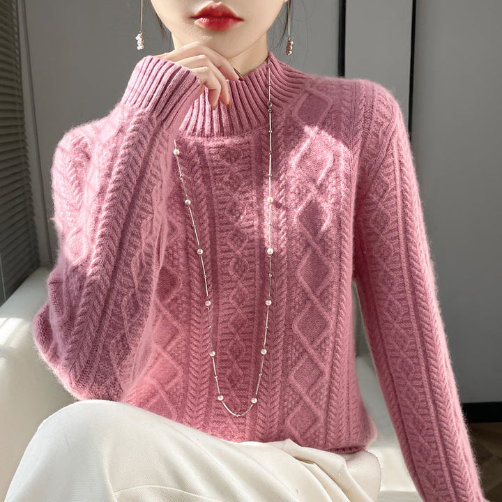 Diana | Elegant Cable Knit Turtleneck Sweater with Fluffy Mock Neck