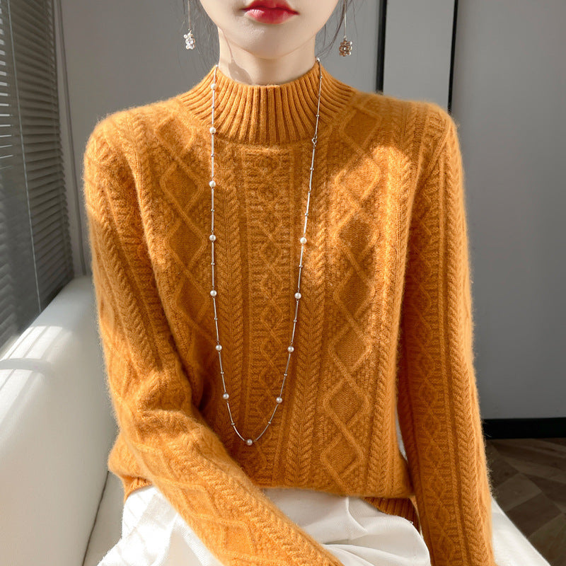 Diana | Elegant Cable Knit Turtleneck Sweater with Fluffy Mock Neck