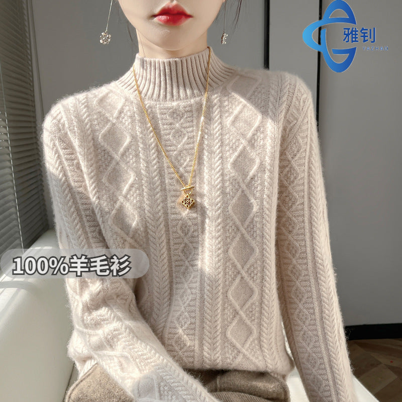 Diana | Elegant Cable Knit Turtleneck Sweater with Fluffy Mock Neck