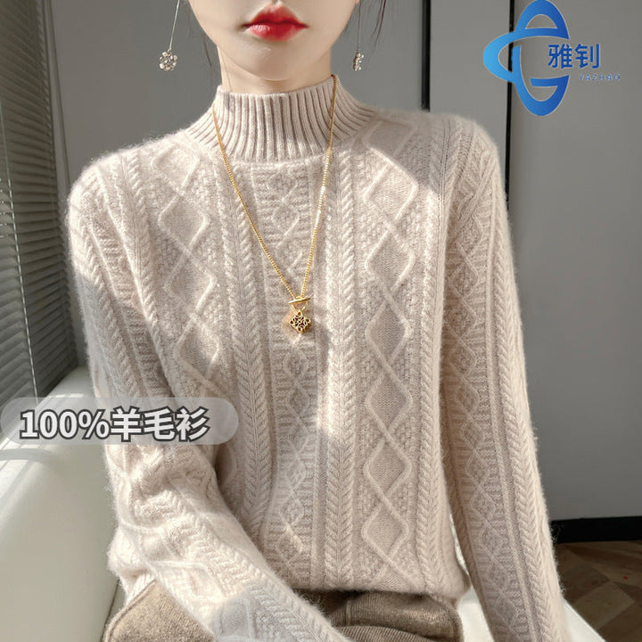 Diana | Elegant Cable Knit Turtleneck Sweater with Fluffy Mock Neck