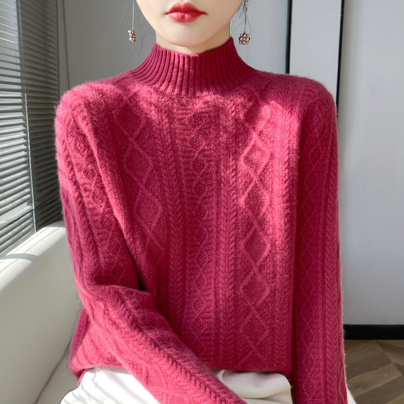 Diana | Elegant Cable Knit Turtleneck Sweater with Fluffy Mock Neck
