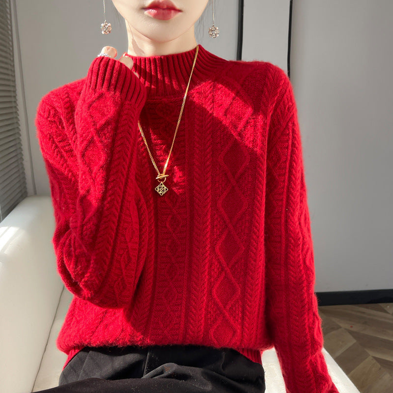 Diana | Elegant Cable Knit Turtleneck Sweater with Fluffy Mock Neck