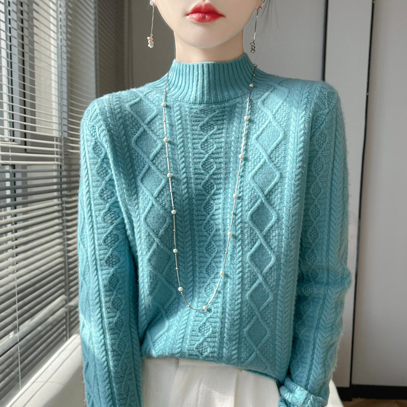 Diana | Elegant Cable Knit Turtleneck Sweater with Fluffy Mock Neck