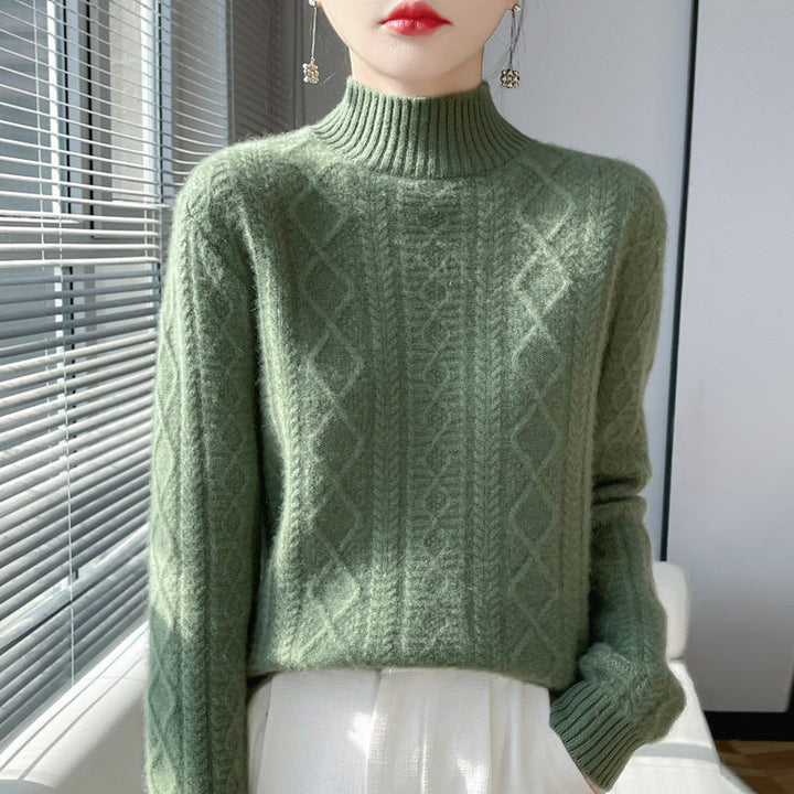 Diana | Elegant Cable Knit Turtleneck Sweater with Fluffy Mock Neck