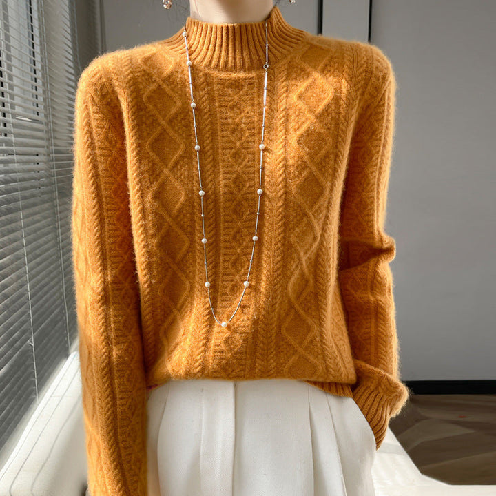 Diana | Elegant Cable Knit Turtleneck Sweater with Fluffy Mock Neck