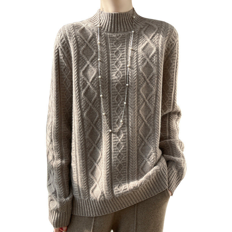 Diana | Elegant Cable Knit Turtleneck Sweater with Fluffy Mock Neck