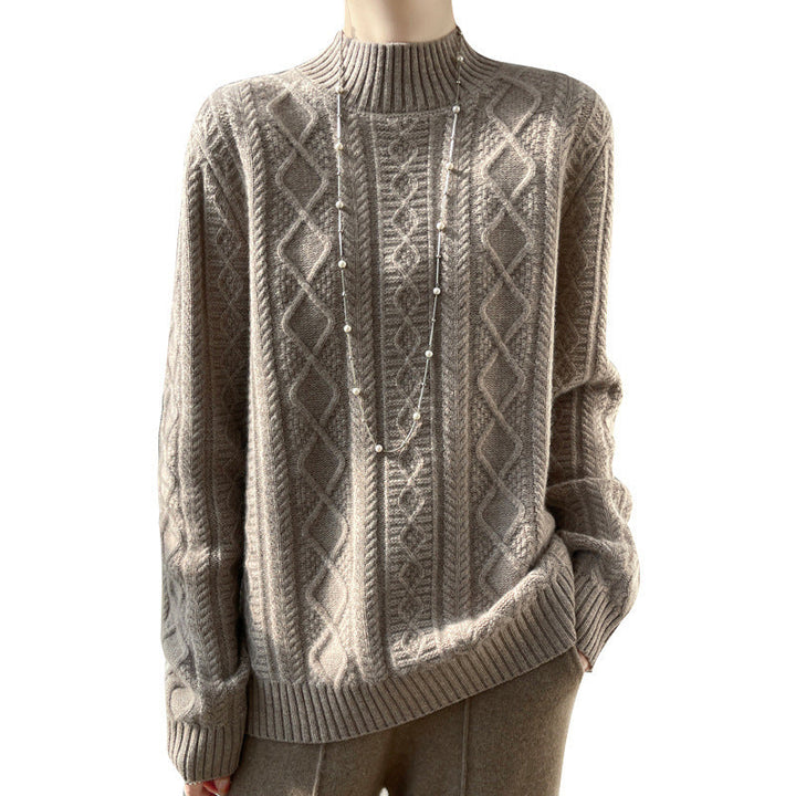 Diana | Elegant Cable Knit Turtleneck Sweater with Fluffy Mock Neck