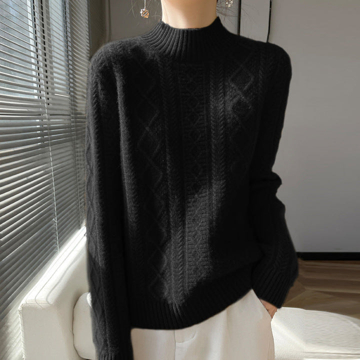 Diana | Elegant Cable Knit Turtleneck Sweater with Fluffy Mock Neck