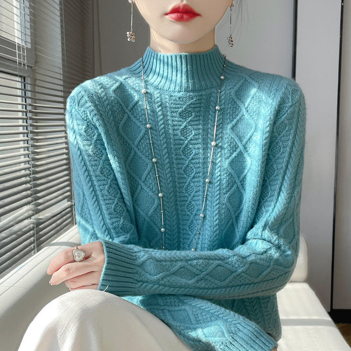 Diana | Elegant Cable Knit Turtleneck Sweater with Fluffy Mock Neck