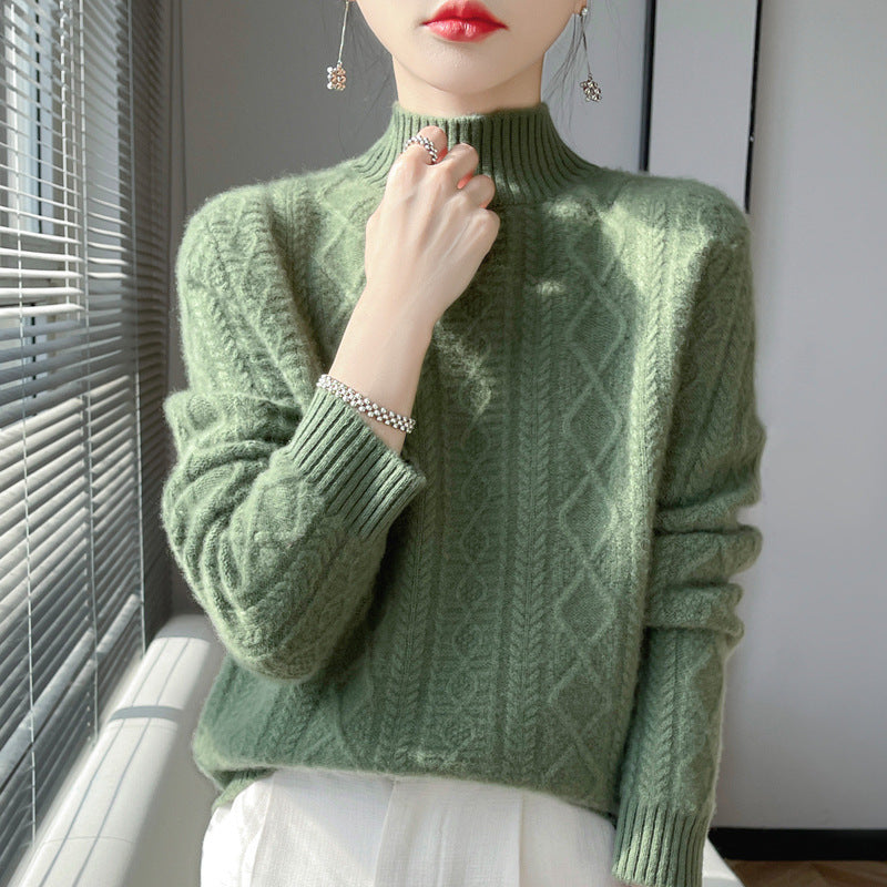 Diana | Elegant Cable Knit Turtleneck Sweater with Fluffy Mock Neck
