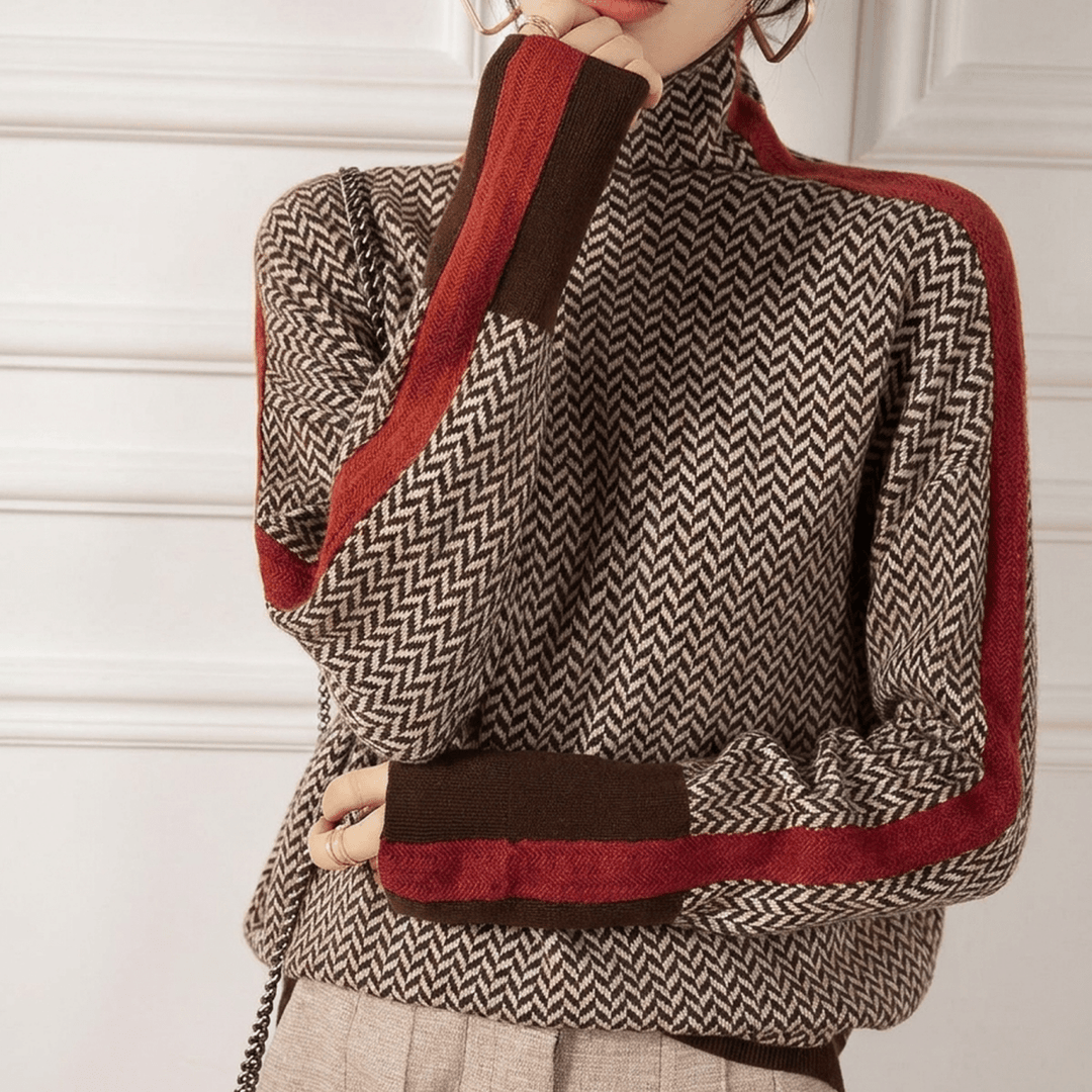 Diana | Graceful Herringbone Long Sleeve Turtleneck Sweater