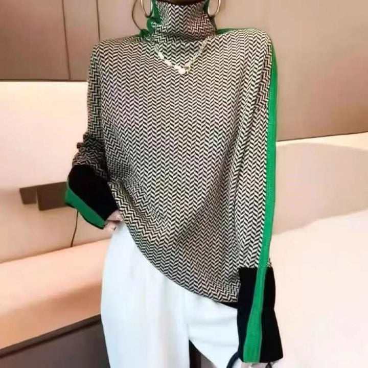 Diana | Graceful Herringbone Long Sleeve Turtleneck Sweater