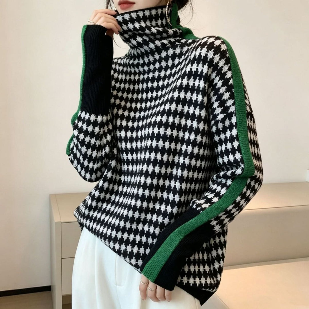 Diana | Graceful Herringbone Long Sleeve Turtleneck Sweater