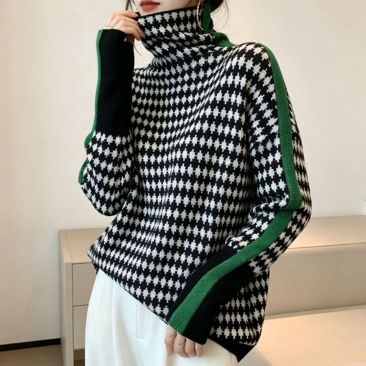 Diana | Graceful Herringbone Long Sleeve Turtleneck Sweater
