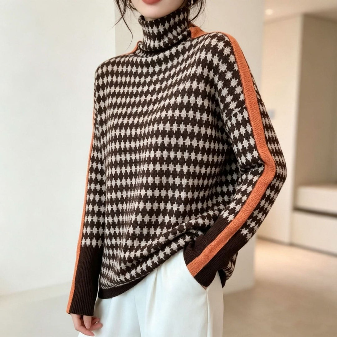 Diana | Graceful Herringbone Long Sleeve Turtleneck Sweater