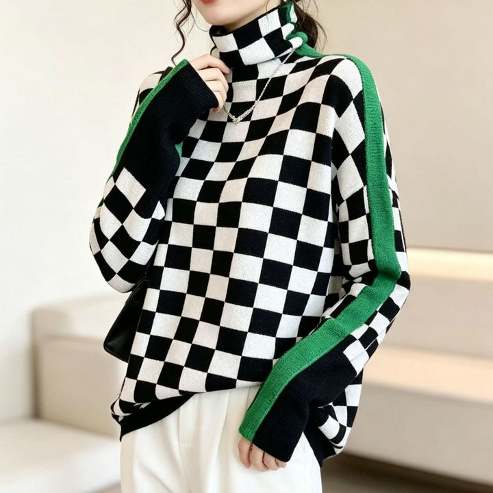 Diana | Graceful Herringbone Long Sleeve Turtleneck Sweater