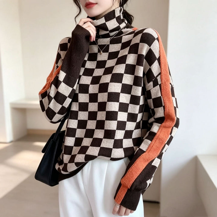 Diana | Graceful Herringbone Long Sleeve Turtleneck Sweater
