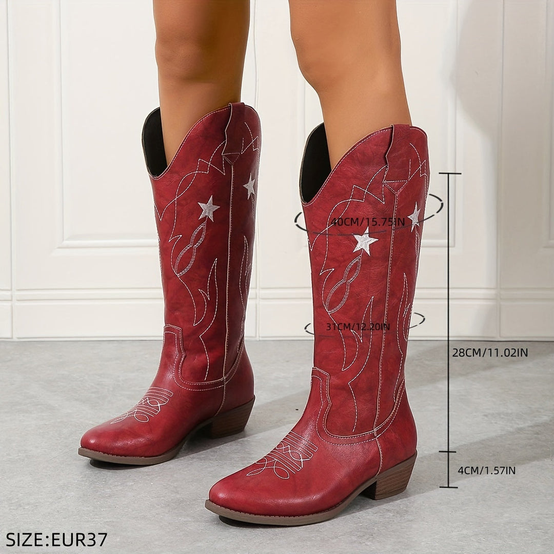 Diana | Graceful Star Embroidered Knee High Cowboy Boots