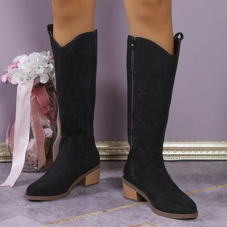 Diane | Chic Embroidered Western Knee High Boots