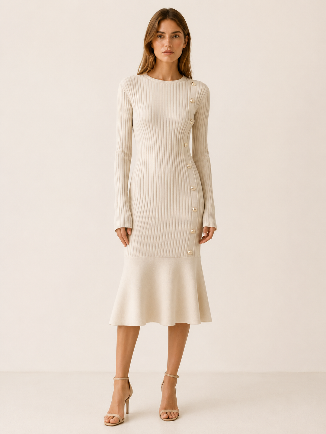Diane | Classic Ribbed Long Sleeve Midi Sweater Dress