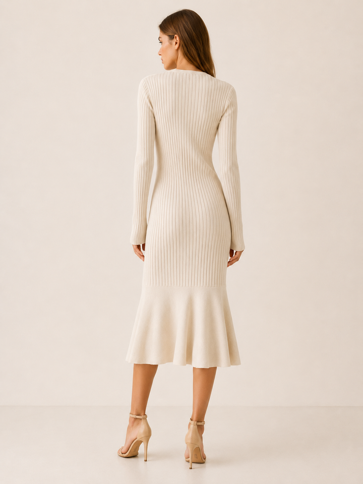 Diane | Classic Ribbed Long Sleeve Midi Sweater Dress