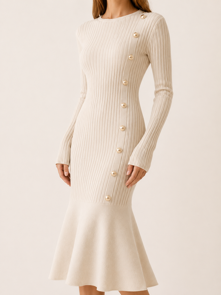 Diane | Classic Ribbed Long Sleeve Midi Sweater Dress