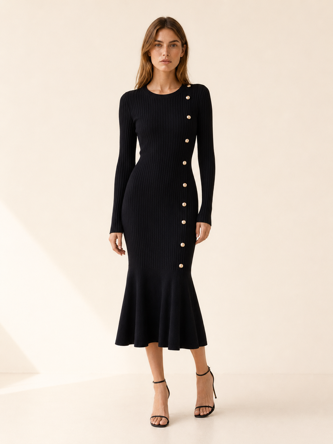 Diane | Classic Ribbed Long Sleeve Midi Sweater Dress